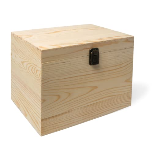 10x7x7-Inch Unfinished Wooden Box with Hinged Lid & Front Clasp for DIY Art Project Crafts Woodcraft Keepsake – Easy to Stain Paint Wood Burning