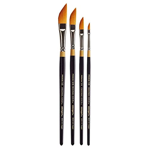 KINGART B-026 Premium 4 pc. Original Gold 9800 Series Dagger Striper Brush Set, Synthetic Golden Taklon for Acrylic, Oil, Watercolor Paint, Short