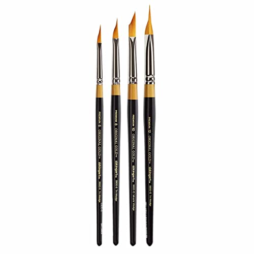 KINGART B-092 Premium 4 pc. Original Gold 9900 Series Miracle Wedge Brush Set, Synthetic Golden Taklon for Acrylic, Oil, Watercolor Paint, Short