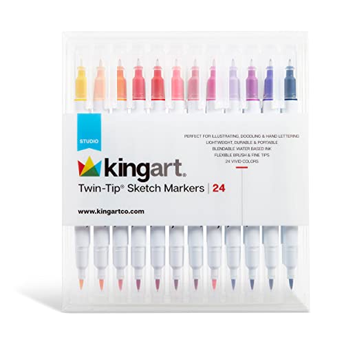 KINGART Studio Twin-Tip Sketch Markers, Set of 24 Unique & Vivid Colors