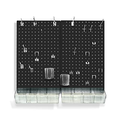 Azar Displays 900945-BLK The DIY Multi-purpose 70-piece Pegboard Wall Organizer Kit with Two Panels and Accessory Assortment, Panel Sizes: 13.5” W x