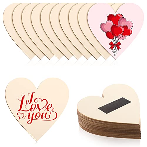 Qunclay 40 Pcs Wooden Hearts with Magnets 3.15 Inch Unfinished Blank Heart Small Wooden Hearts DIY Decor Wood Slices Tags Card Decorations for Crafts