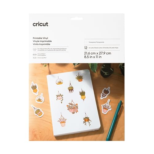 Cricut Printable Vinyl – US Letter Size (12 Ct), Printable Vinyl for Stickers, Labels, Vinyl Paper for Inkjet Printer, Compatible with Cricut Maker,