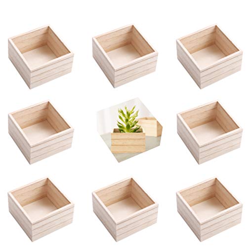 CALPALMY (8-Pack Unfinished Wooden Box, 4″ x 4″ x 2.3″ Small Wooden Boxs for Crafts, Rustic Home Decor, and Wooden Centerpieces for Tables