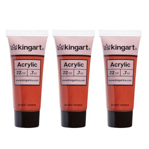 KINGART 500-136 PRO Artist Quality Burnt Sienna Acrylic Paint, 22ml (0.74oz) Tubes, 3 Pack – Set (66ml Total), Burnt Sienna