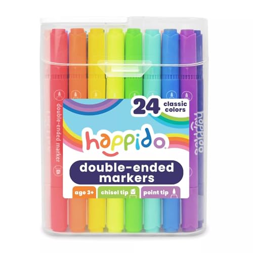 Happido Double-Ended Markers, 24 Colors – Non-Toxic, Brightly Colored Markers for Kids, Coloring, Drawing, Crafts, and More, Comes with Convenient