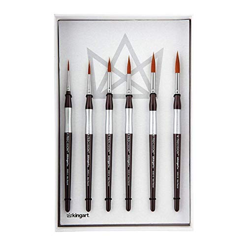 KINGART 1070D Premium Ultra Round Precision Mixed Media Artist Paint Brushes Set of 6, Ergonomic Comfort Short Handle, Oil, Watercolor, Acrylic