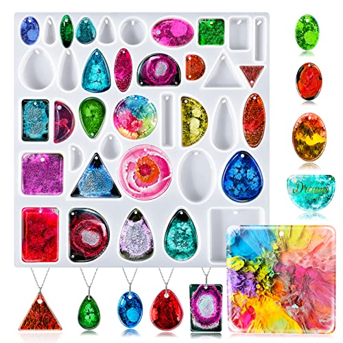 BABORUI Resin Molds Jewelry, 38 Cavities Pendant Silicone Molds for Epoxy with 40Pcs Jump Rings, DIY Resin Casting for Pendant, Earrings, Necklace,