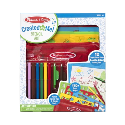 Melissa & Doug Created by Me! Stencil Art Coloring Activity Kit in Storage Pouch – 170+ Designs, 6 Markers, 2 Crayons, Paper – FSC-Certified