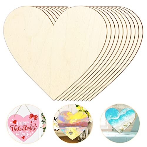 Wooden Hearts for Crafts, 10 Pack 12 Inch Blank Heart Cutout Unfinished Wood Hearts Slices Valentine’s Heart Shaped Ornaments Door Hanger Decor for