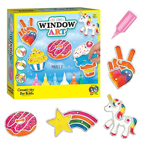 Creativity for Kids Easy Sparkle Window Art Kit – Paint and Decorate 7 DIY Suncatchers, Arts and Crafts for Kids Ages 6-8+, Activities for Kids,