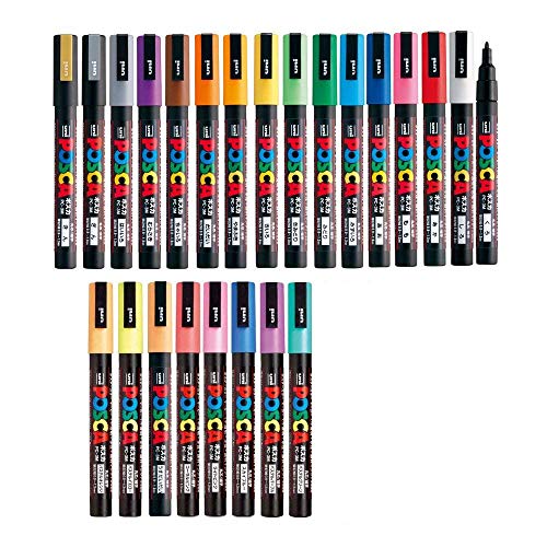 Posca Paint Marker FULL RANGE Bundle Set , Mitsubishi Poster Colour ALL COLOR Marking Pen Fine Point 24 Colours ( 17 Standard & 7 Natural ) Japan