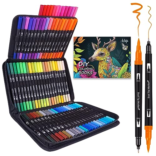 Dual Brush Marker Pens, 72 Colors Art Markers Set with Fine and Brush Tip for Kids Adult Coloring Book Bullet Journaling Note Taking Planner Hand