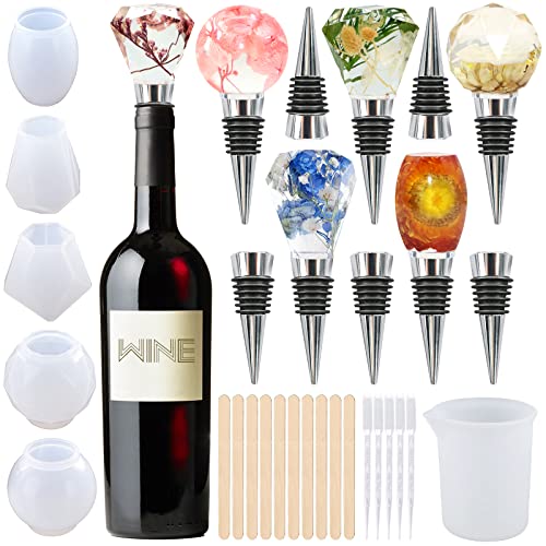 ZYNERY 31PCS Bottle Stopper Resin Molds Kit, Geometric Spherical Silicone Resin Molds with Wine Bottle Stoppers, Epoxy Resin Molds Resin Casting