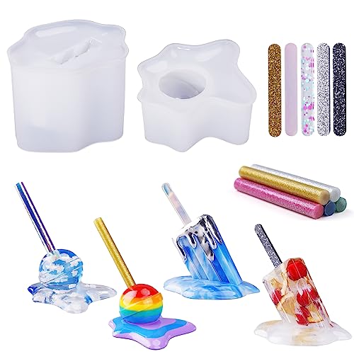 LET’S RESIN Melted Ice lolly Resin Epoxy Molds, Silicone Molds for Crafts, Pop and Candy Shape with 10pcs Sticks, DIY Melting Sculpture, Summer