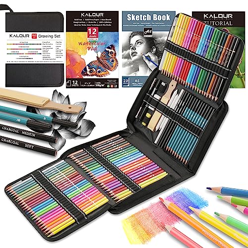 KALOUR 106 Coloring Sketching Kit Set – Pro Art Supplies with Sketchbook & Watercolor Paper – Include Drawing Tutorial,