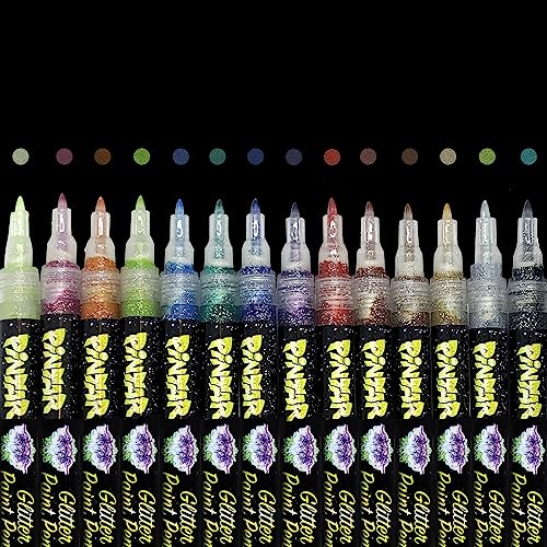 PINTAR Glitter Pens for Adults and Kids – Glitter Stylus Pens Fine Point – Fine Tip Paint Pens – Acrylic Glitter Markers – Acrylic Paint Pens for