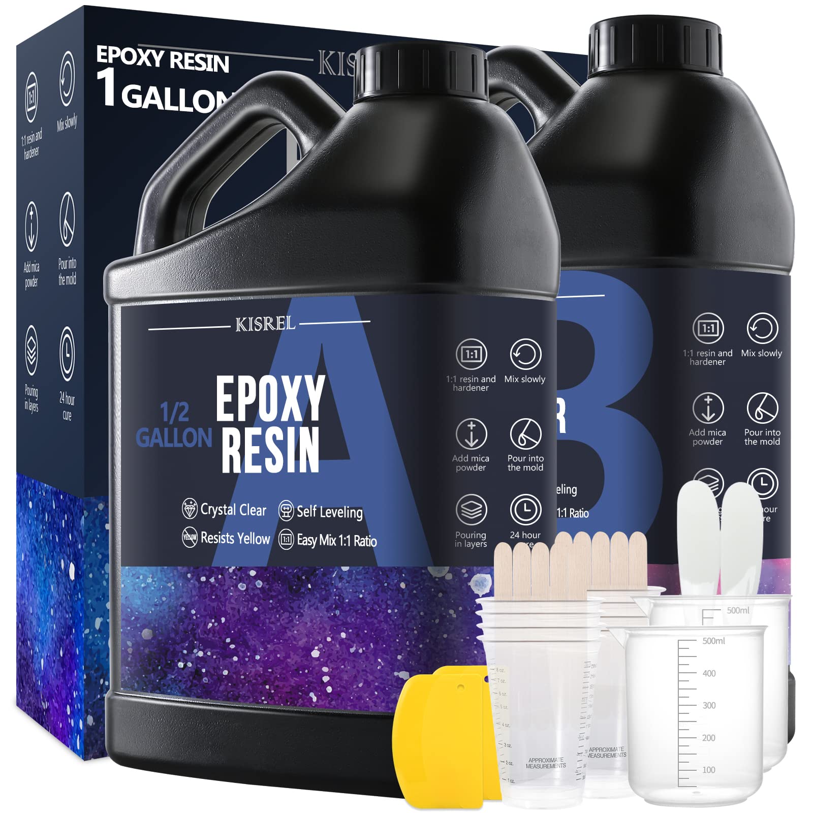 Epoxy Resin 1Gallon – Crystal Clear Epoxy Resin Kit – No Yellowing No Bubble Art Resin Casting Resin for Art Crafts, Jewelry Making, Wood & Resin