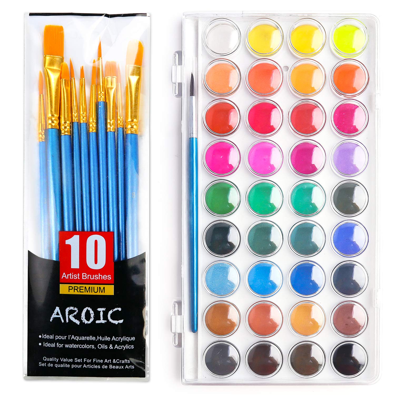 AROIC Watercolor Paint Set, with a Watercolor Paint, 36 Color，and a Package of 10 Brushes of Different Sizes, The Best Gift for Beginners, Children