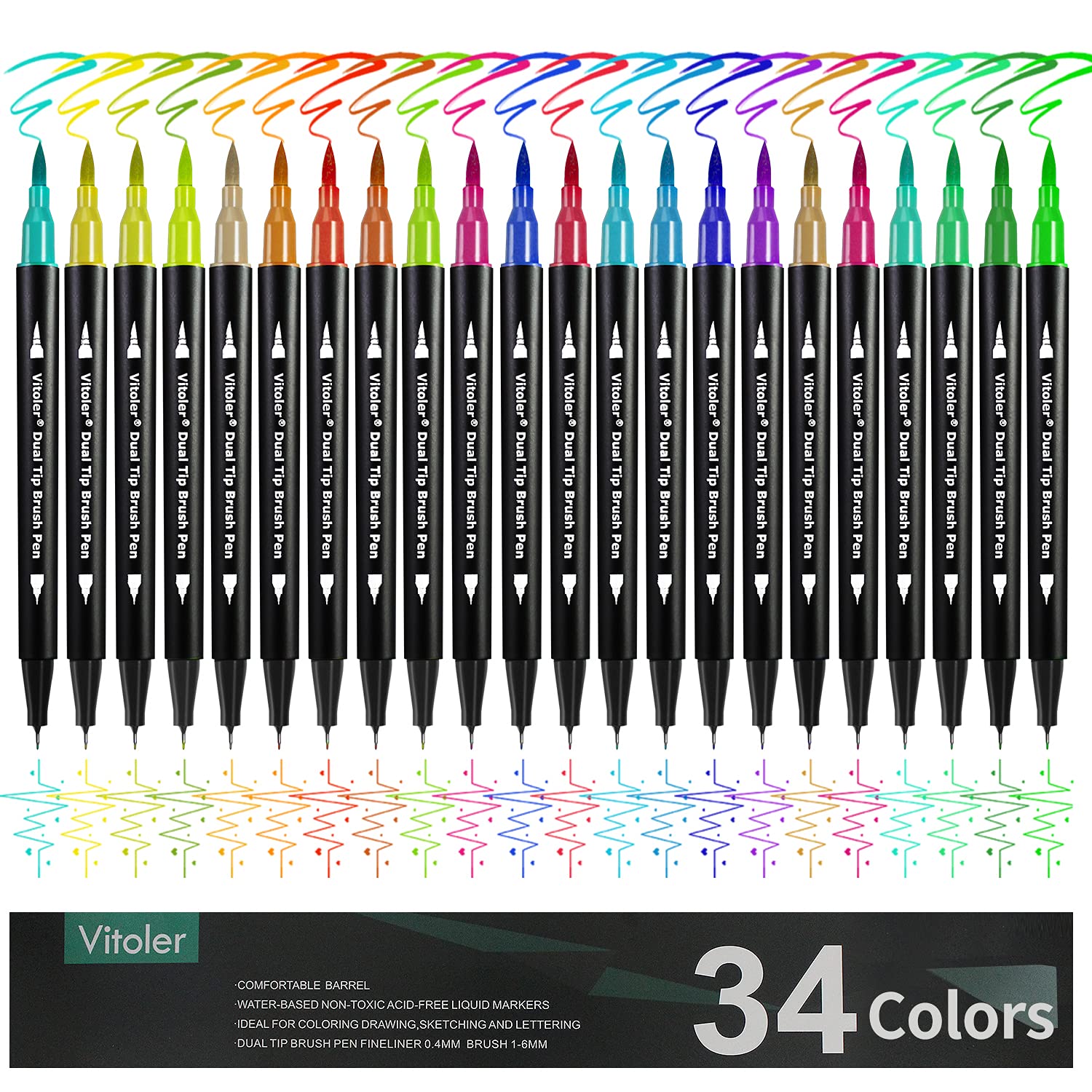 Vitoler Dual Tip Brush Markers Colored Pen,Fine Point Journal Pens & Colored Brush Markers for Kid Adult Coloring Drawing Planner Calendar Art