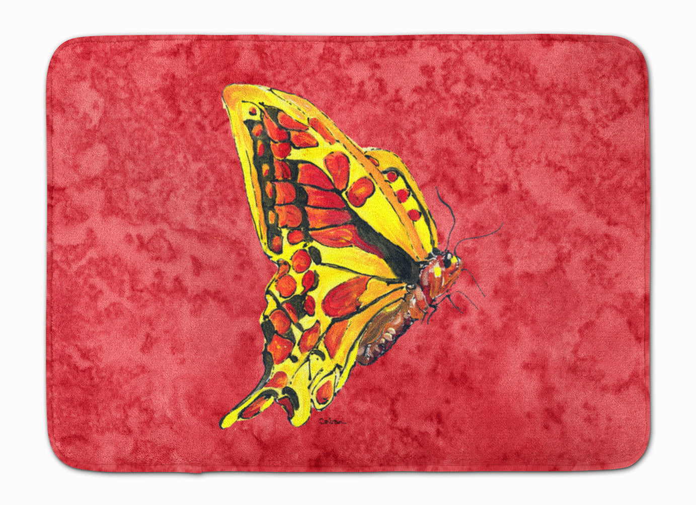 Butterfly on Red Machine Washable Memory Foam Mat 8862RUG