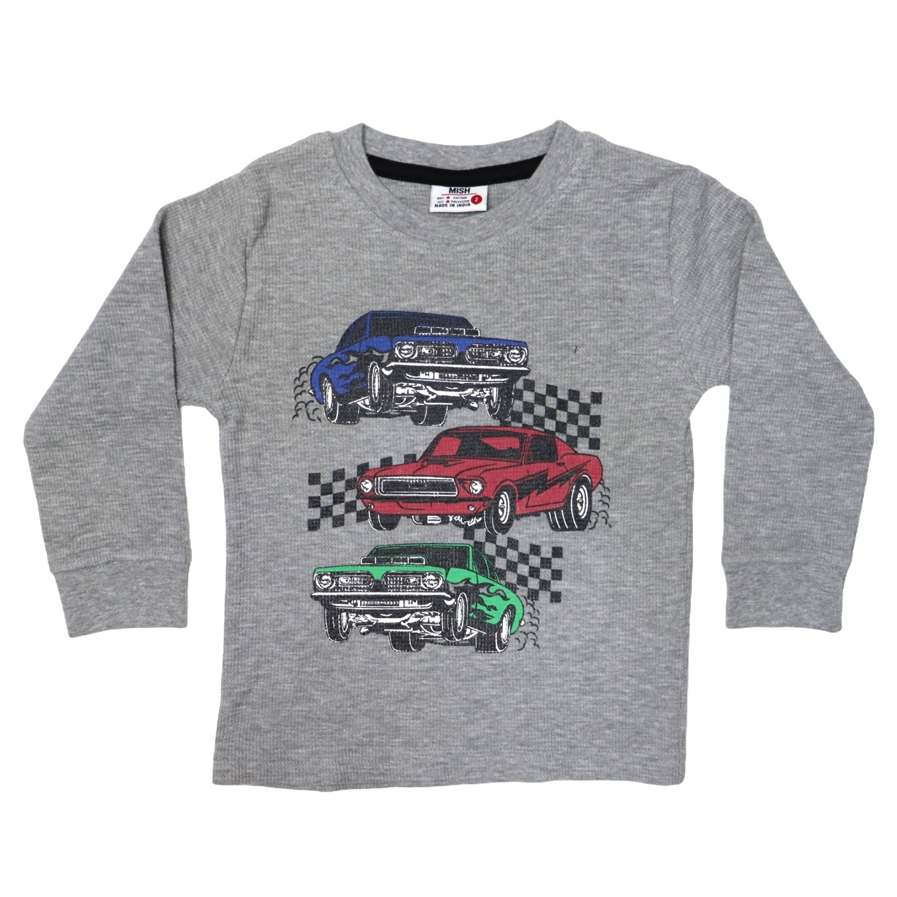 Kids Long Sleeve Thermal Shirt – Stacked Cars Heather