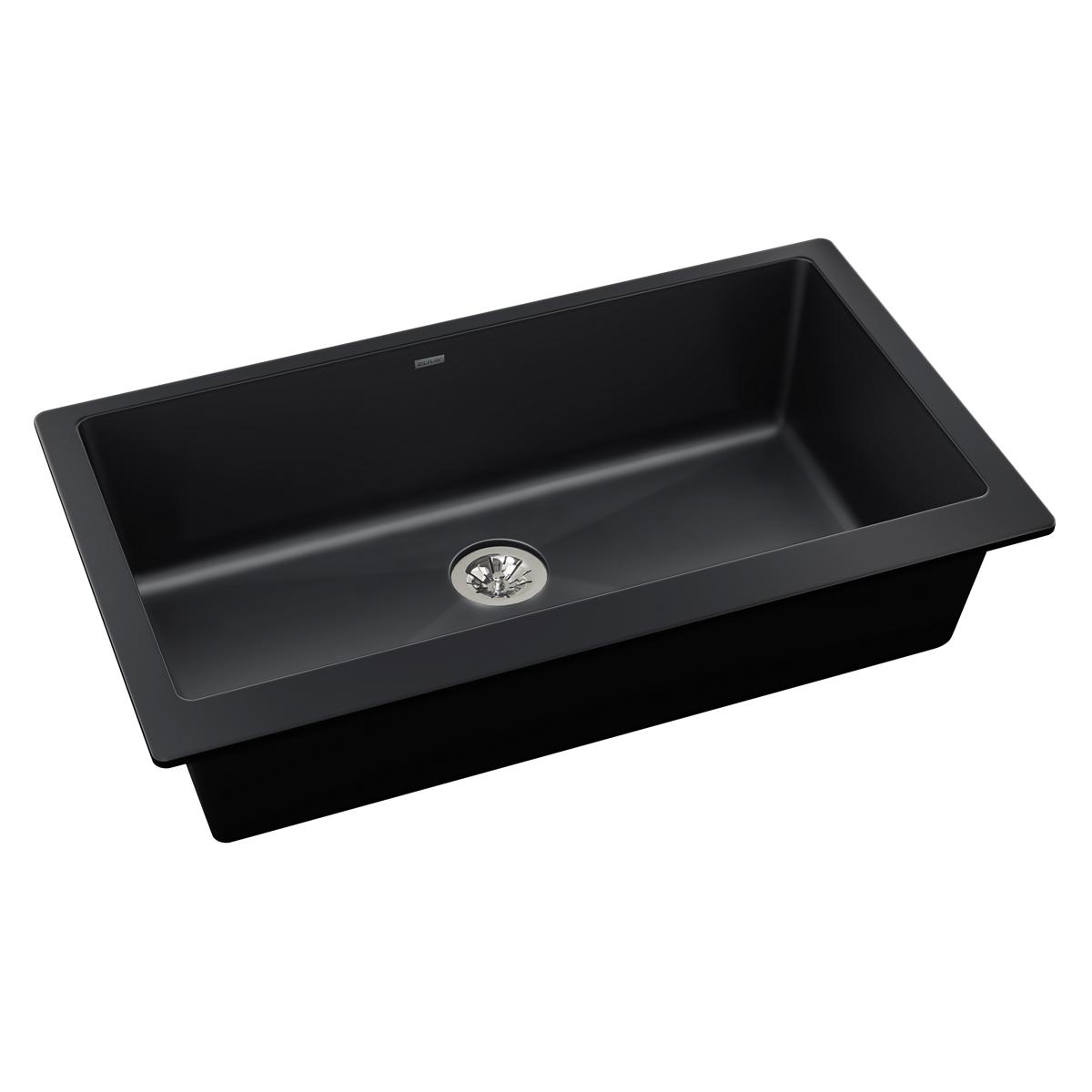 Elkay Quartz Luxe 35-7/8" x 19" x 9" Single Bowl Undermount Kitchen Sink with Perfect Drain, Caviar