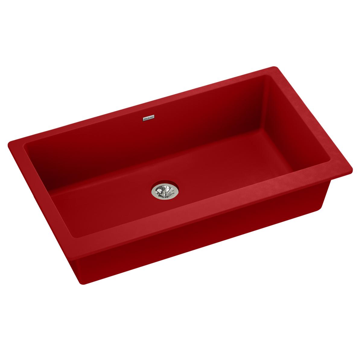 Elkay Quartz Luxe 35-7/8" x 19" x 9" Single Bowl Undermount Kitchen Sink with Perfect Drain, Maraschino