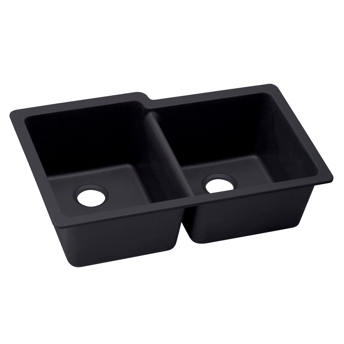 Elkay Quartz Luxe 33″ x 20-1/2″ x 9-1/2″, Offset Double Bowl Undermount Sink, Caviar