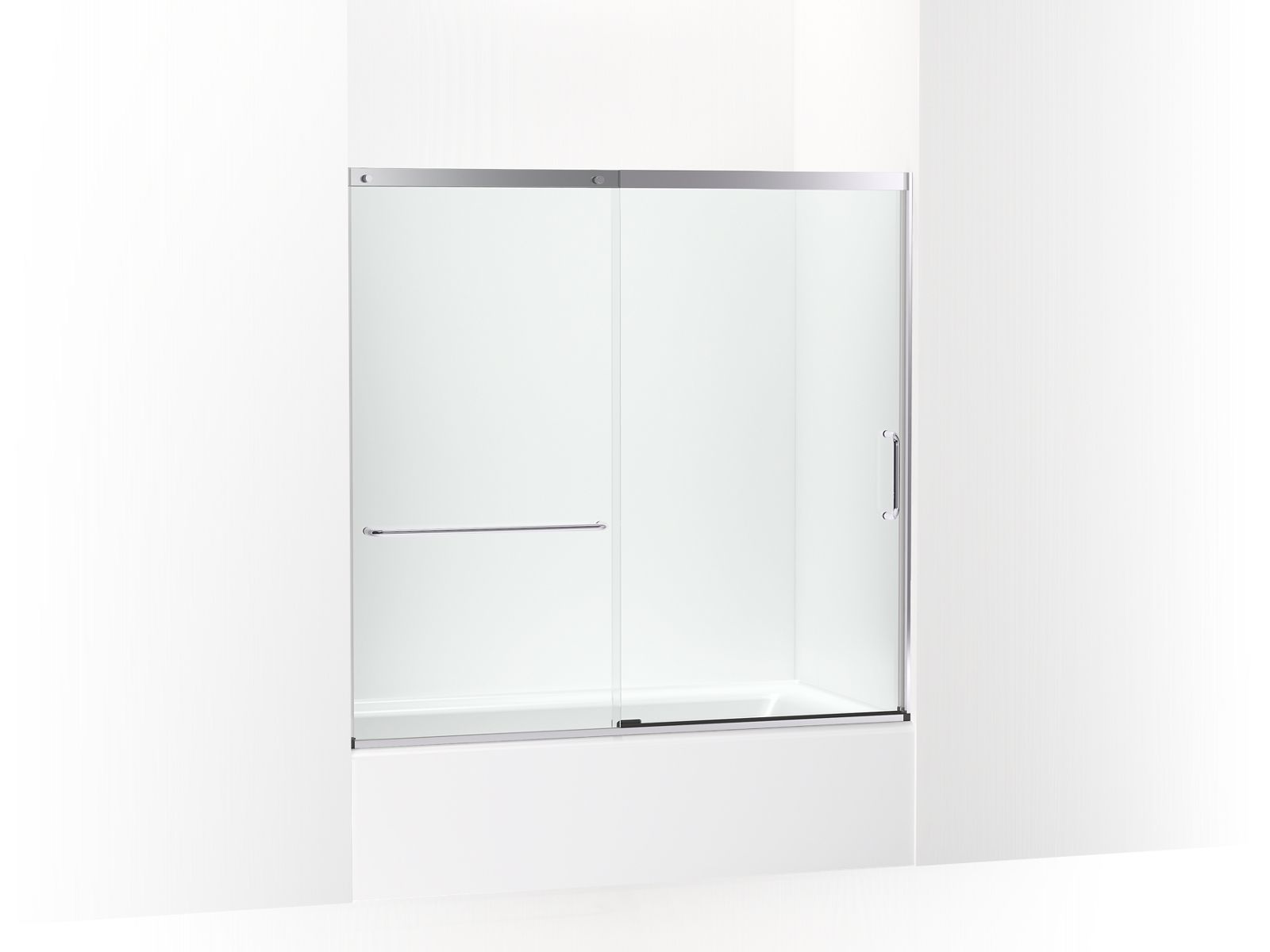 KOHLER K-707618-8L-SH Elate Sliding Bath Door, 56-3/4″ H X 56-1/4 – 59-5/8″ W With Heavy 5/16″ Thick Crystal Clear Glass In Bright Silver