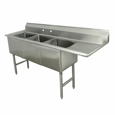 Advance Tabco FC-3-1515-15R – Three Compartment Sink, 62-1/2″W x 21″D, 15″ right drainboard