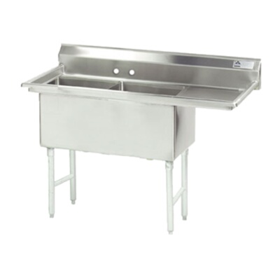 Advance Tabco FS-2-2424-24R – Two Compartment Sink, 74-1/2″W x 29-1/2″D, 24″ right drainboard