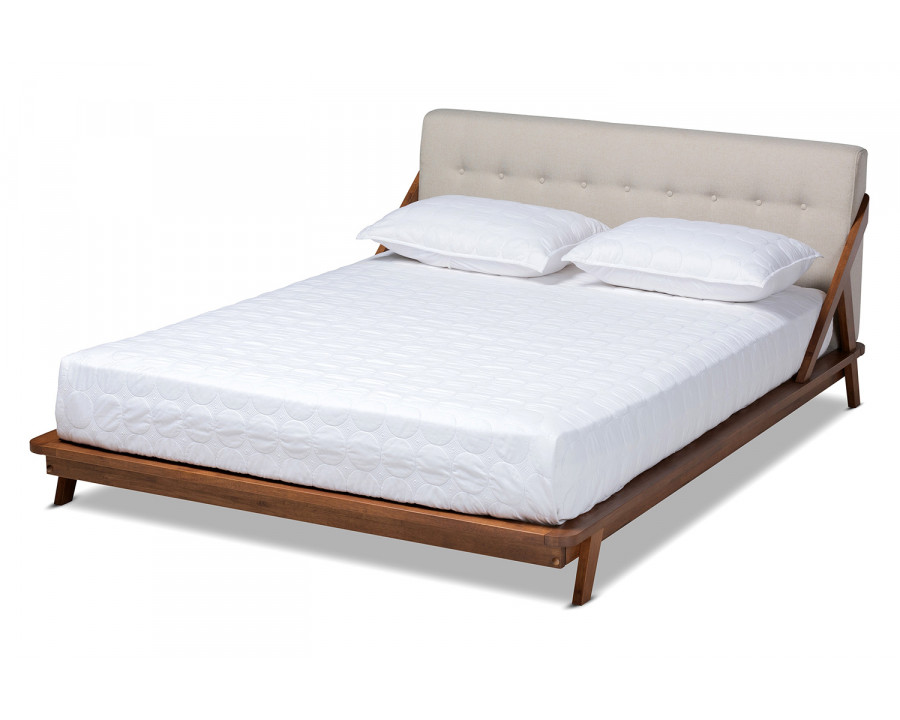 Baxton – Sante Mid Century Modern Light Beige Platform Bed Full Size