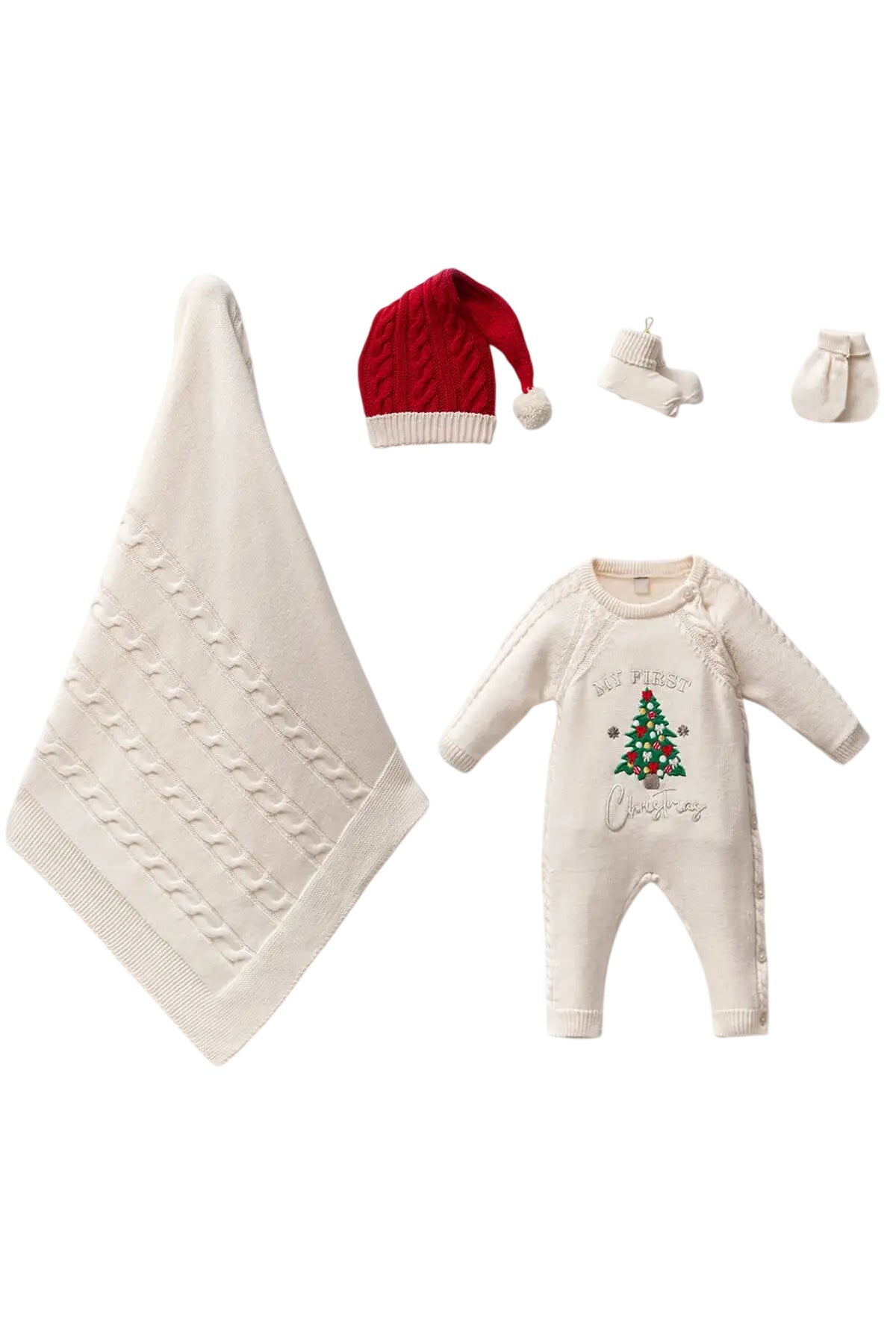 Baby’s Christmas Tree Knitwear Outfit (5 Pcs )