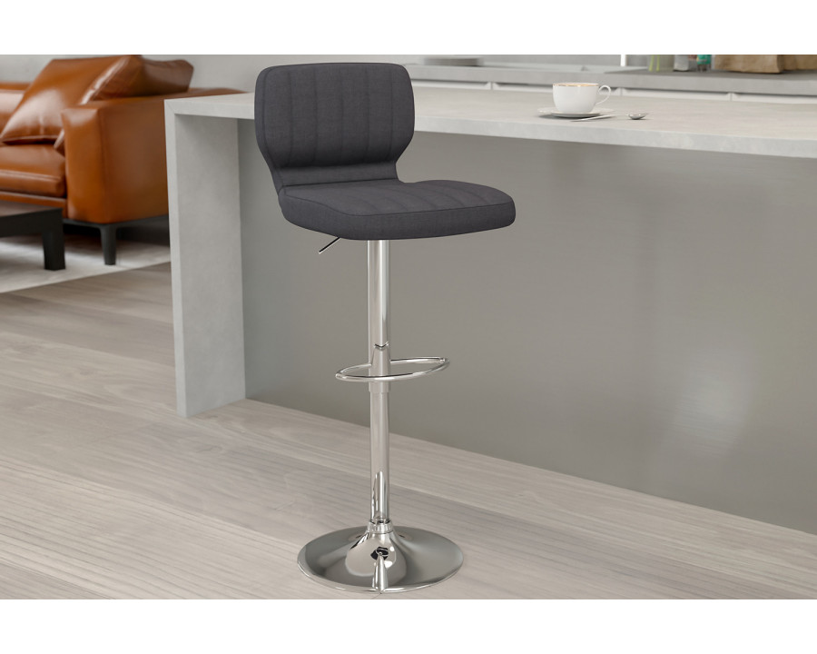 BLNK – Jeremy Fabric Adjustable Height Bar Stool with Vertical Stitch Back and Chrome Base