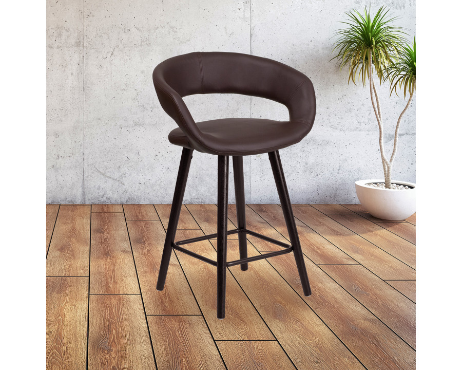 BLNK – Brynn Series Vinyl Contemporary Cappuccino Wood Counter Height Stool