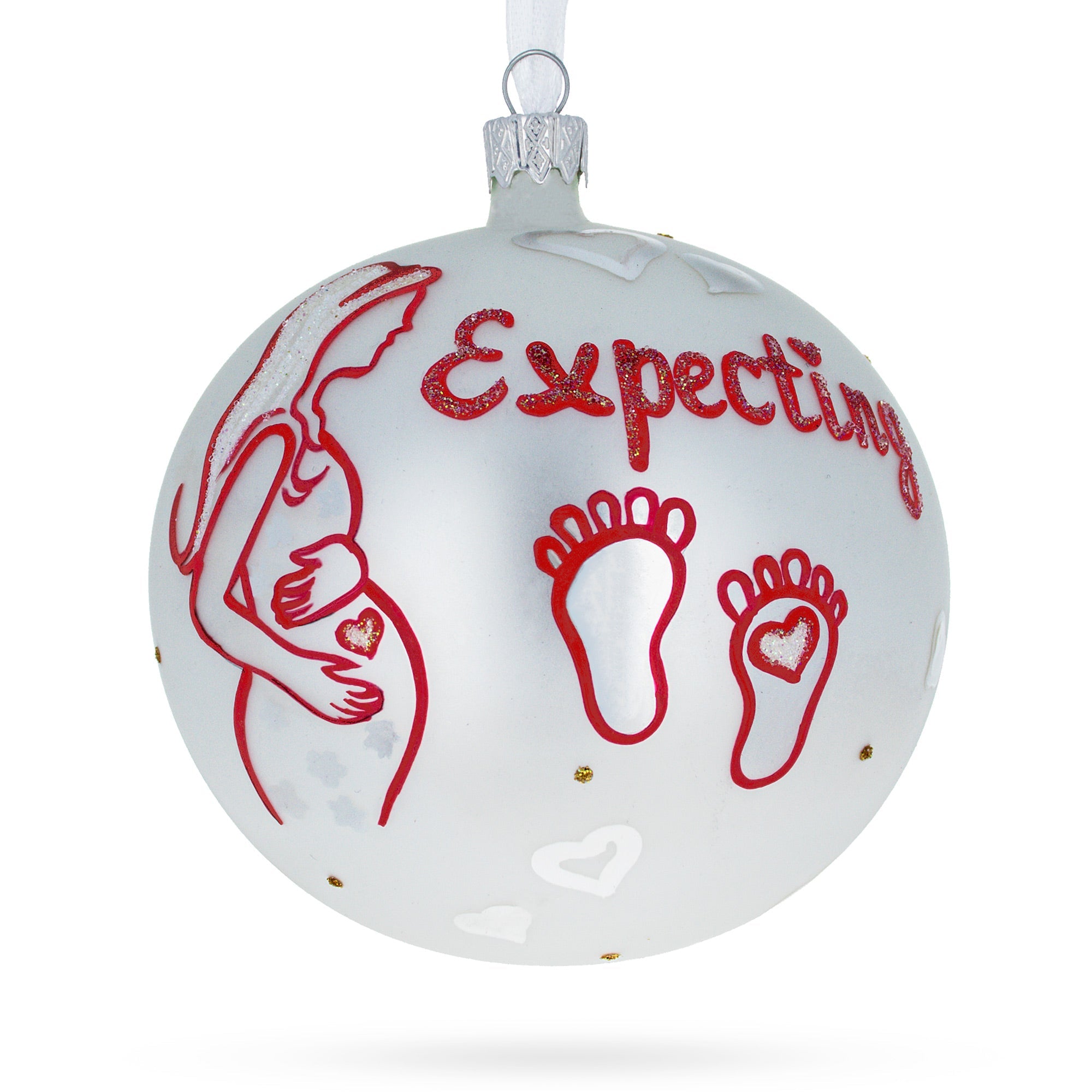 Anticipating Joy: Mother-to-be Blown Glass Ball Christmas Ornament 4 Inches