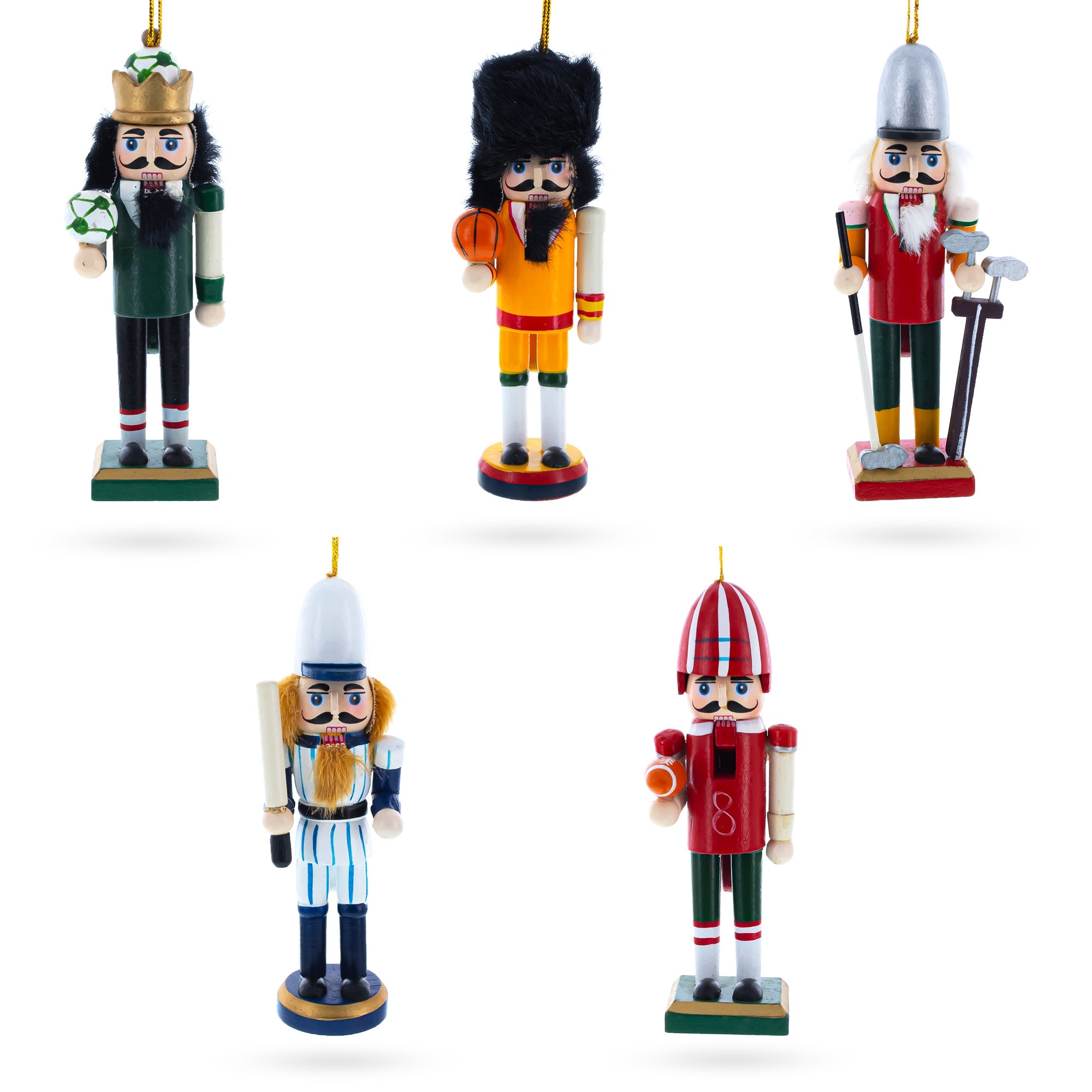 5 Sport Players Nutcrackers: Football, Golfer, Baseball, Basketball, Soccer