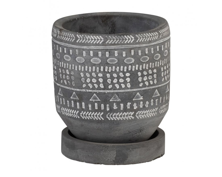 Sagebrook – 5″ Tribal Pattern Planter With Saucer in Gray