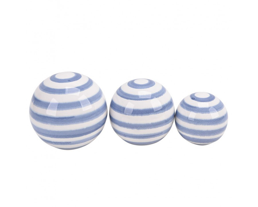 Sagebrook – 4″/5″/6″ Ceramic Striped Orbs (Set Of 3) in Blue