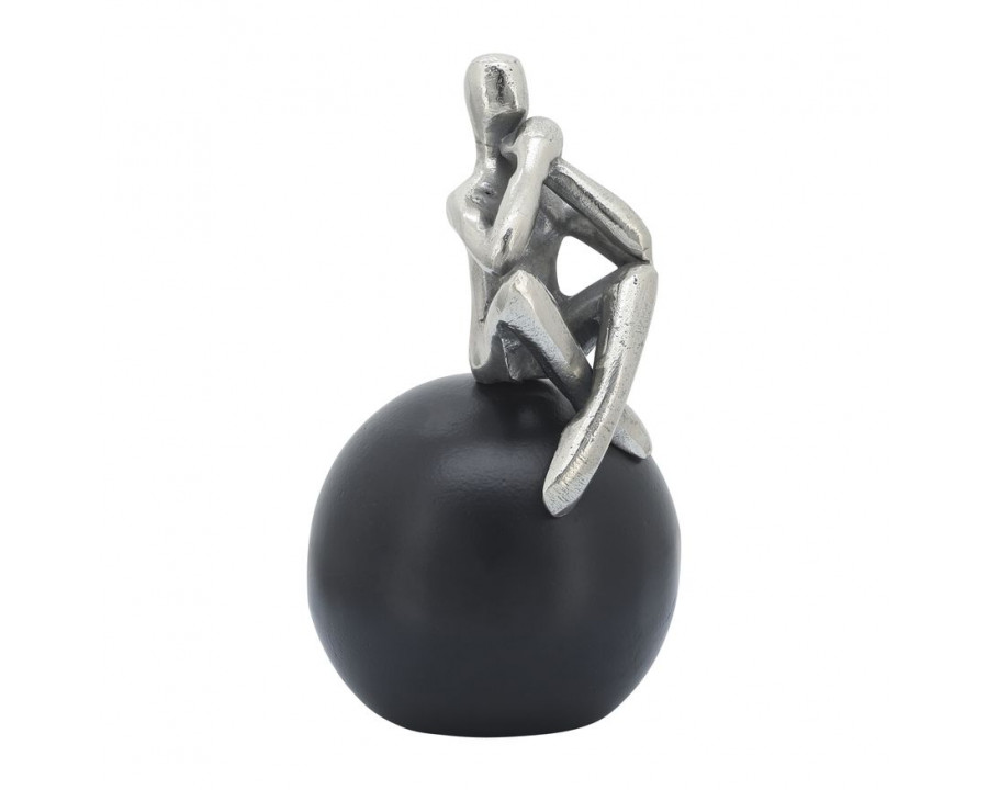 Sagebrook – 9″ Metal Thinking Man On Orb in Silver/Black