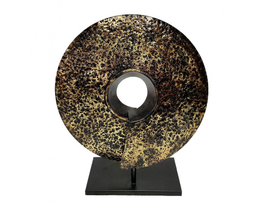 Sagebrook – 18″ Iron Disc With stand Decor in Black/Gold