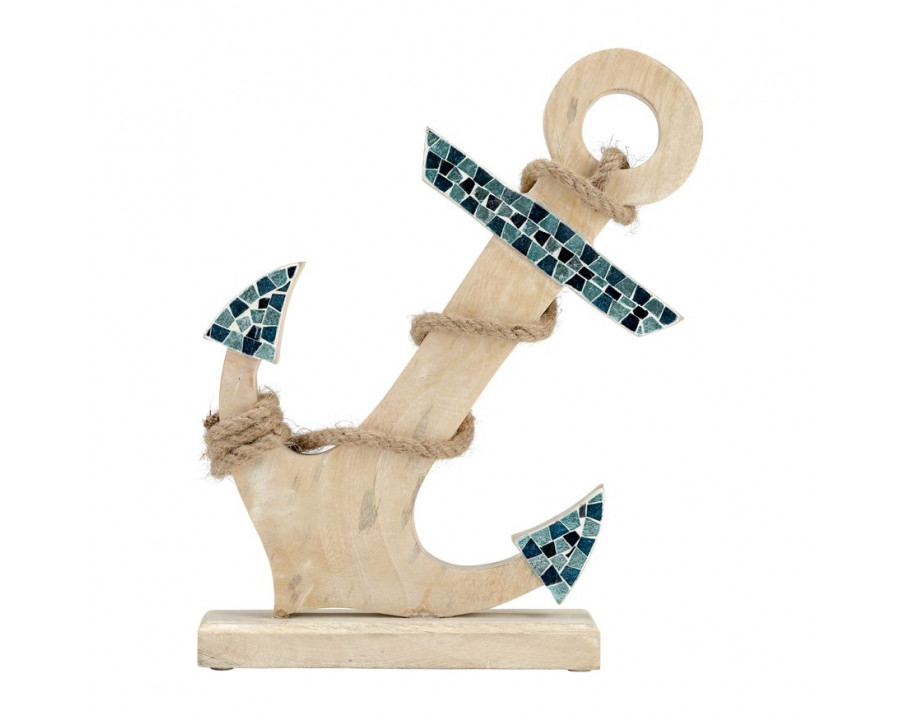 Sagebrook – 15″ Wood Anchor With Mosaic in Blue/Brown