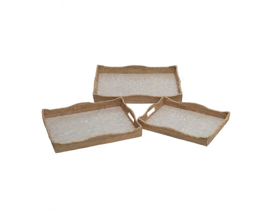 Sagebrook – 14″/15″/17″ Rattan Rectangular Tray (Set Of 3) in Natural