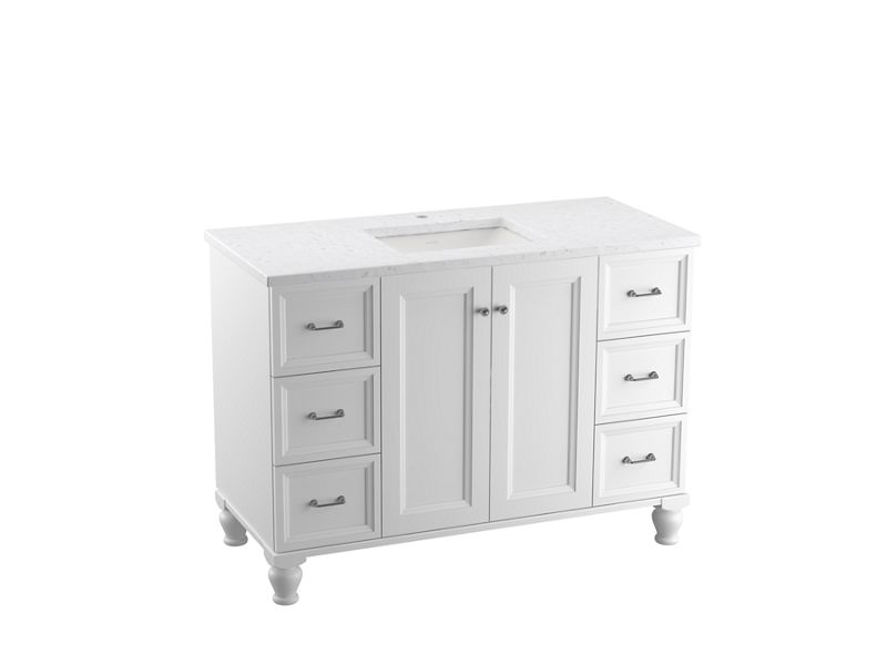 KOHLER K-99522-LG-1WA Damask 48″ Bathroom Vanity Cabinet In Linen White