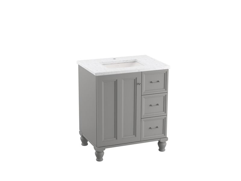 KOHLER K-99517-LGR-1WT Damask 30″ Bathroom Vanity Cabinet In Mohair Grey