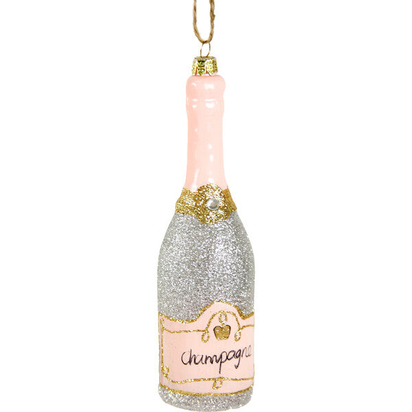 Glittered Silver Champagne Ornament