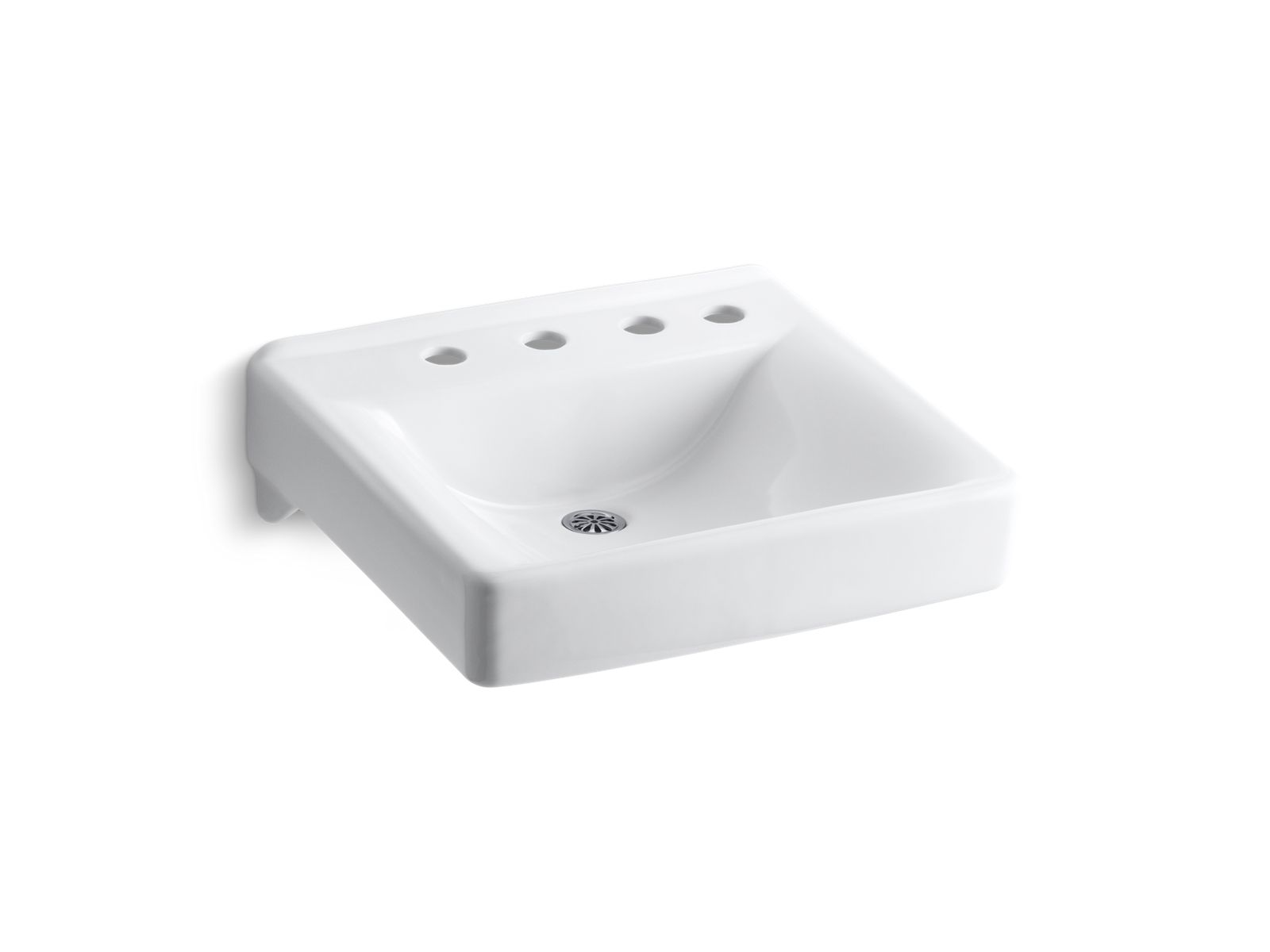 KOHLER K-2053-NR-0 Soho 20″ X 18″ Wall-Mount/Concealed Arm Carrier Bathroom Sink With 8″ Widespread Faucet Holes And Right-Hand Soap Dispenser Hole In White