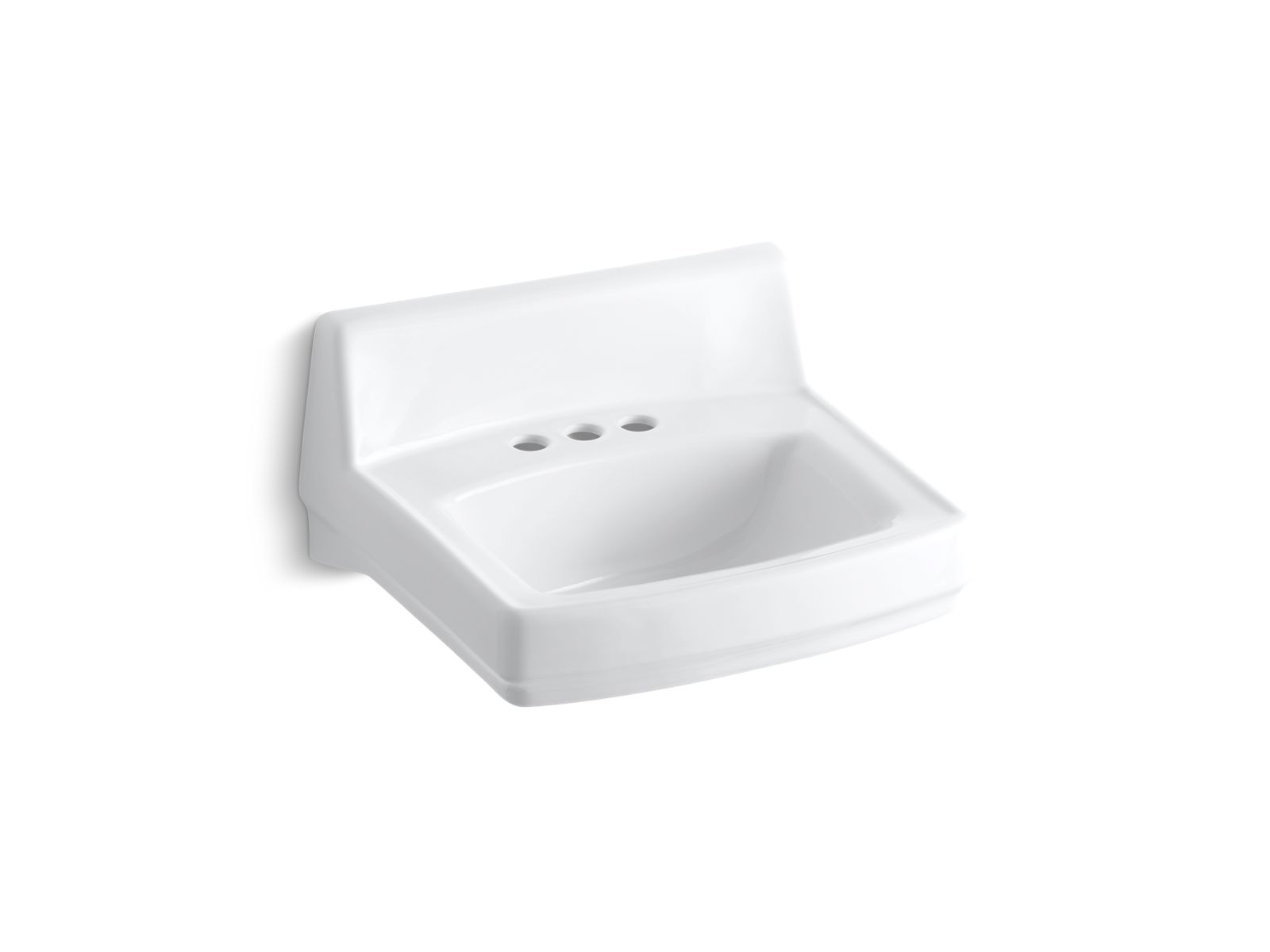 KOHLER K-2032-N-0 Greenwich 20-3/4″ X 18-1/4″ Wall-Mount/Concealed Arm Carrier Bathroom Sink With 4″ Centerset Faucet Holes And No Overflow In White